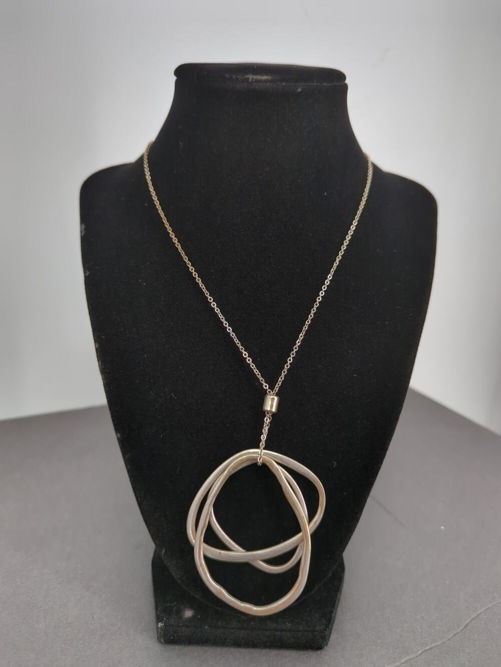 Vintage Interlocking Hoops Necklace Long Pendant Modernist Organic sculpture
